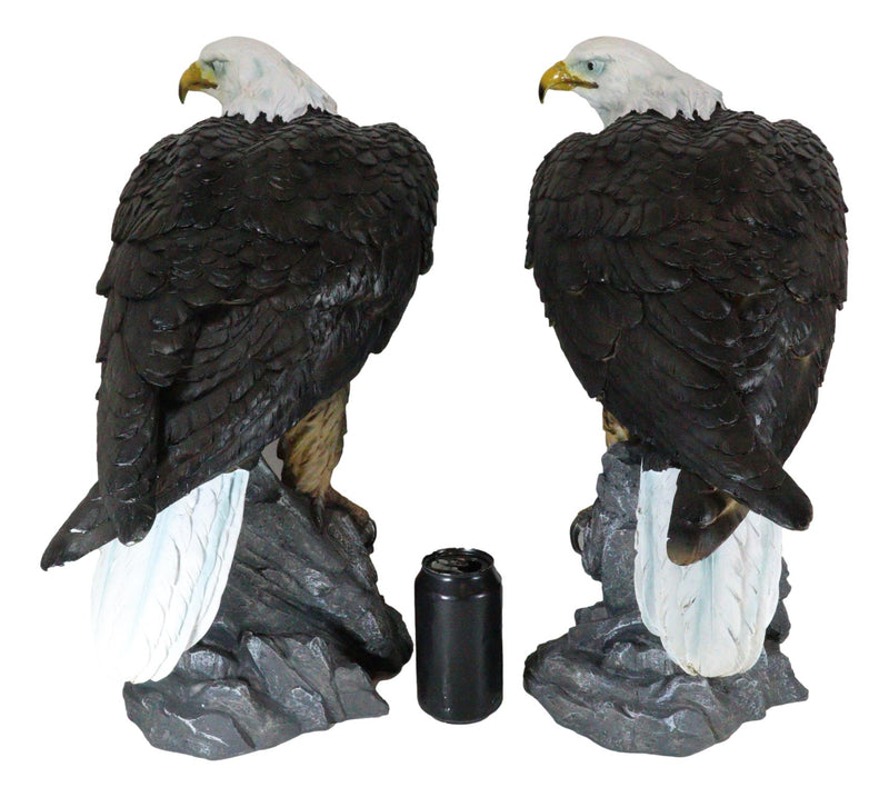 Pack of 2 Large 20"H Lifelike Patriotic American Bald Eagle On Rock Figurines