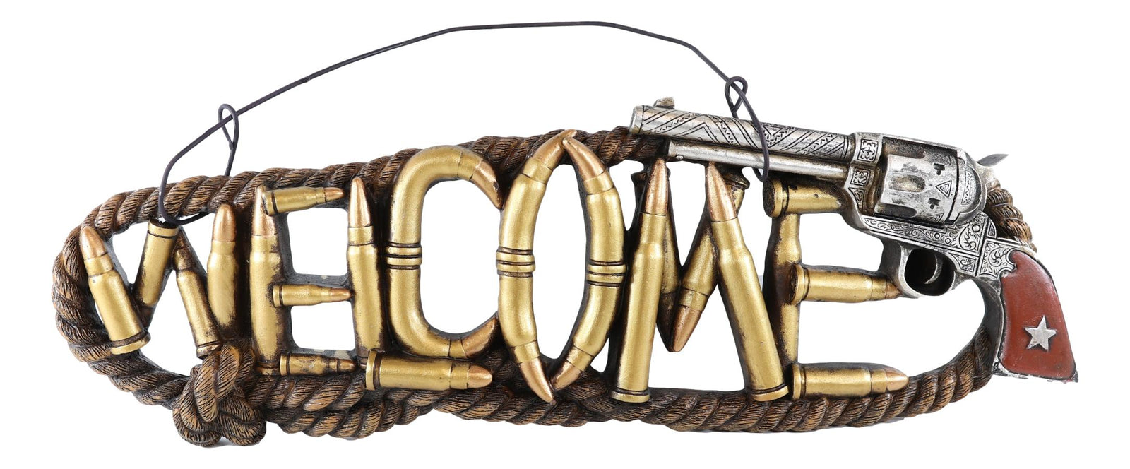 Rustic Western Revolver Pistol Ropes and Ammo Shells Welcome Wall Sign ...