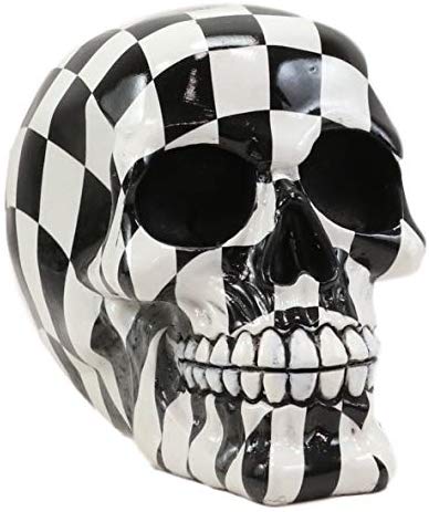Ebros Harlequin Black And White Squares Checkered Skull Figurine Statue 6" Long