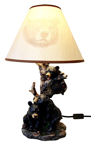 Ebros Whimsical Climbing Black Bear Cubs Table Lamp Statue Decor With Bear Face Shade