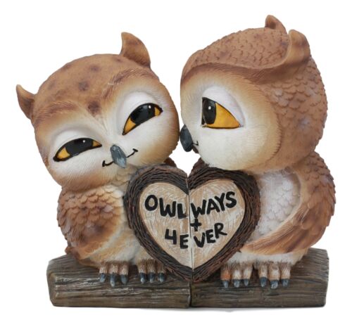 Ebros Valentines Kissing Love Owl Couple Decor Statue 2 Owls W/ Heart Sign