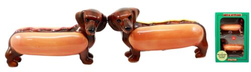 Doxies Hot Dog Sausage Wiener Dachshunds Salt And Pepper Shakers Magnetic Set