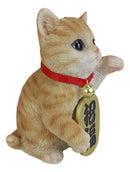 Japanese Luck And Fortune Charm Beckoning Orange Tabby Cat Maneki Neko Figurine