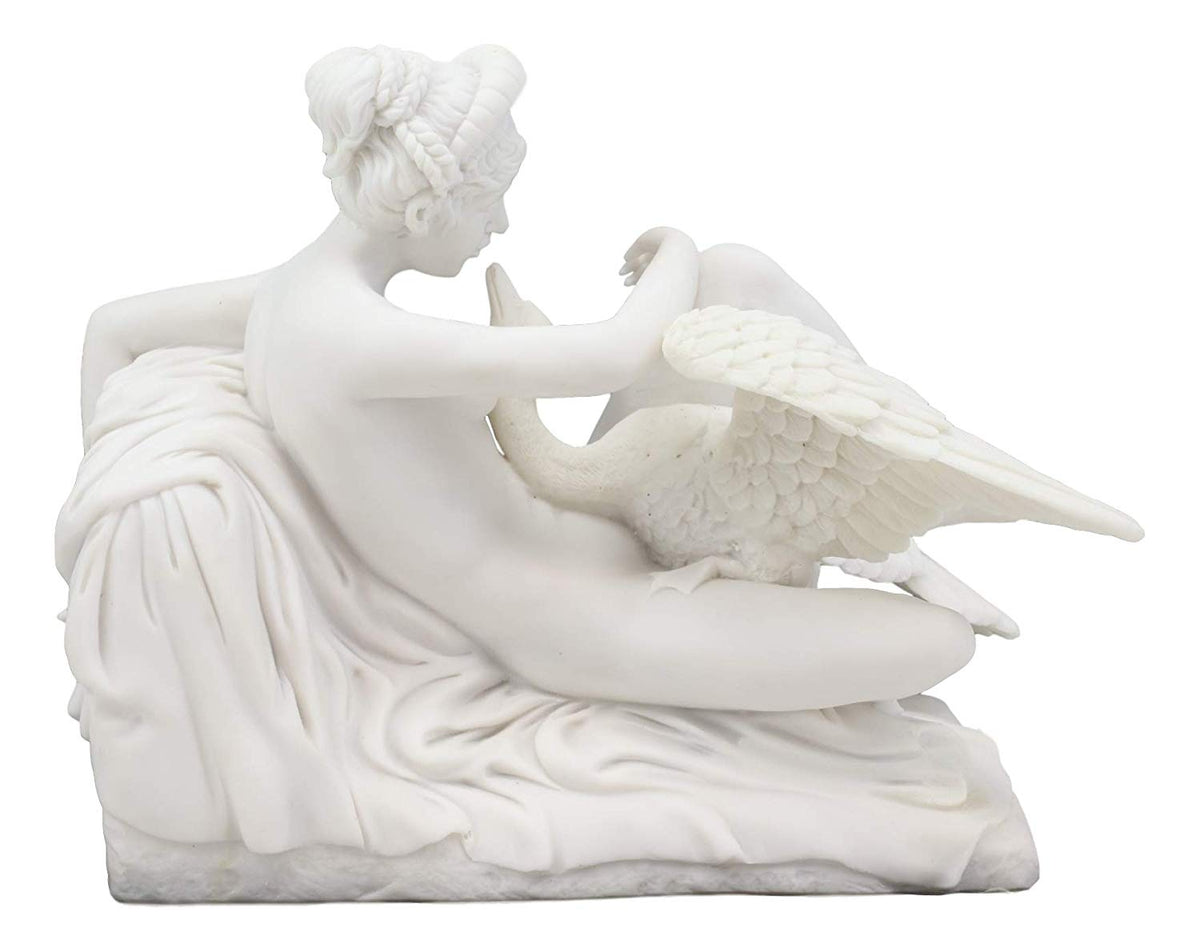 Ebros Gift Michelangelo Museum Masterpiece Greek Mythology Leda and The Swan Statue 9.25" Long Zeus Seducing The Wife of King Tyndareus White Resin Figurine