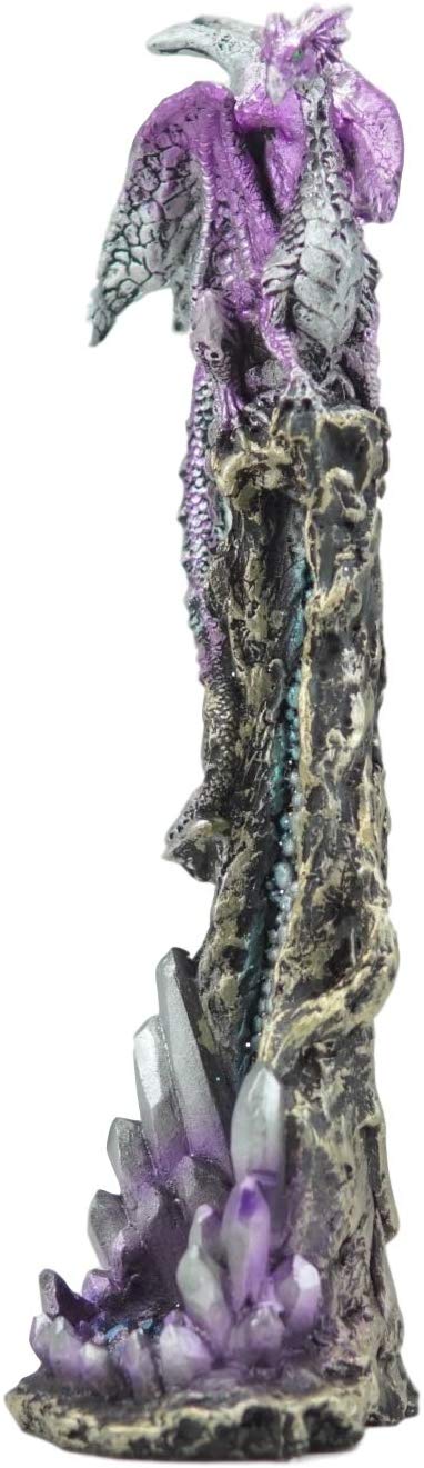 Ebros Purple Dragon On Crystal Rock Quarry Incense Burner Tower Figurine 10.5" H