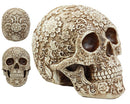 Ebros Natural Antique Skull Bone Floral Skull Statue 8"L Day Of The Dead Decor