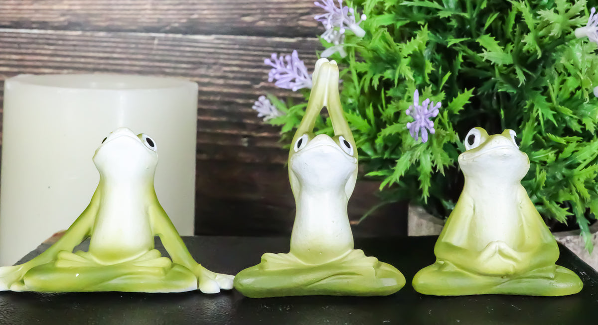 Ebros Zen Garden Inner Peace Yoga Frogs Set of 3 Figurine Collectible