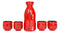 Japanese 12oz Ceramic Red Calligraphy of Fortune Sake Set Flask With Four Cups