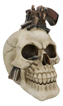 Wild West Cowboy Western Outlaw Skull With Pistol Gun And Ammo Bullets Figurine