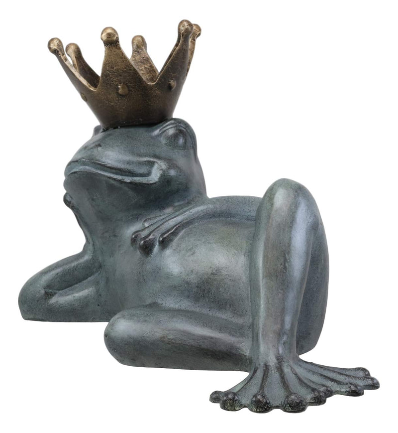 Ebros Large Aluminum Metal Whimsical Lazy Summer Dreamy Frog Prince Charming With Crown Garden Bird Feeder Statue 17.25" Long Guest Greeter Home Outdoor Patio Pool Deck Flower Bed Frogs Toads Figurine