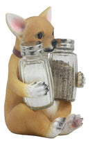Ebros Teacup Tan Chihuahua Puppy Salt And Pepper Shakers Holder Figurine Set 6.25"H