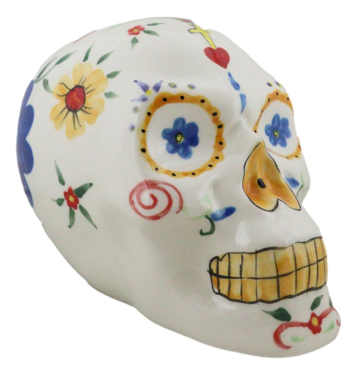 White Day Of The Dead Skull Ceramic Figurine Skeleton 7"L Fantasy Home Decor