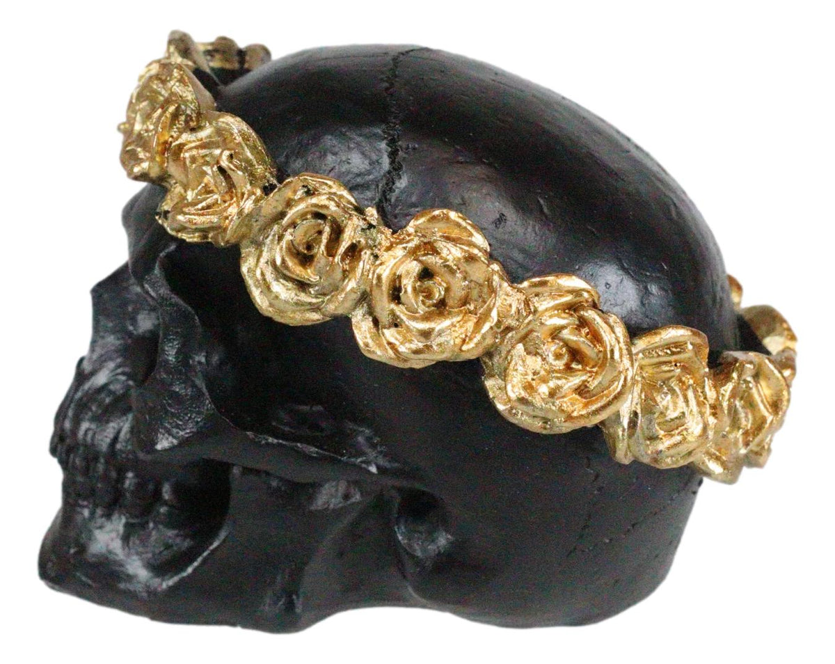 Day of The Dead Copper Rose Laurel Black Skull Figurine DOD Sugar Skull Decor - Ebros Gift