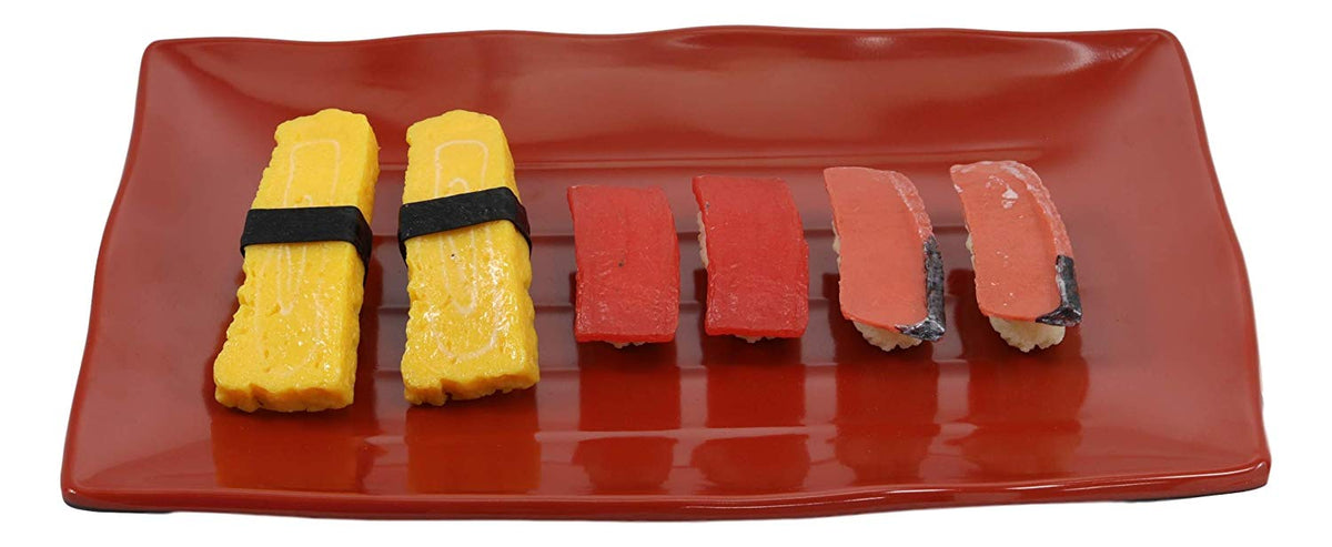 Large Red Black Melamine Serving Platter Plate or Dish For Sushi Kebab Set of 6
