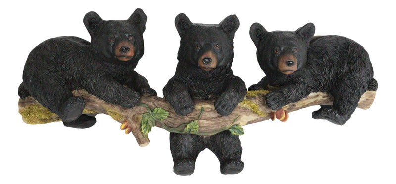 Rustic Western Forest Black Bear Cubs Frolic Dangling On Tree Branch Wall Decor