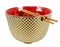 Ebros Set of 2 Luxury Gold Plated Ramen Noodle Bowls W/ Chopsticks Red Lotus Blossom