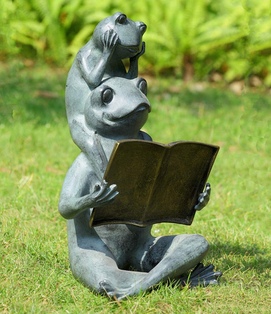 18"H Aluminum Whimsical Froggy Story Fable Frog Family Fatherhood Garden Statue - Ebros Gift