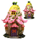 Mini Enchanted Fairy Garden Trumpet Lily Cottage Light Up House W/ Door Figurine - Ebros Gift