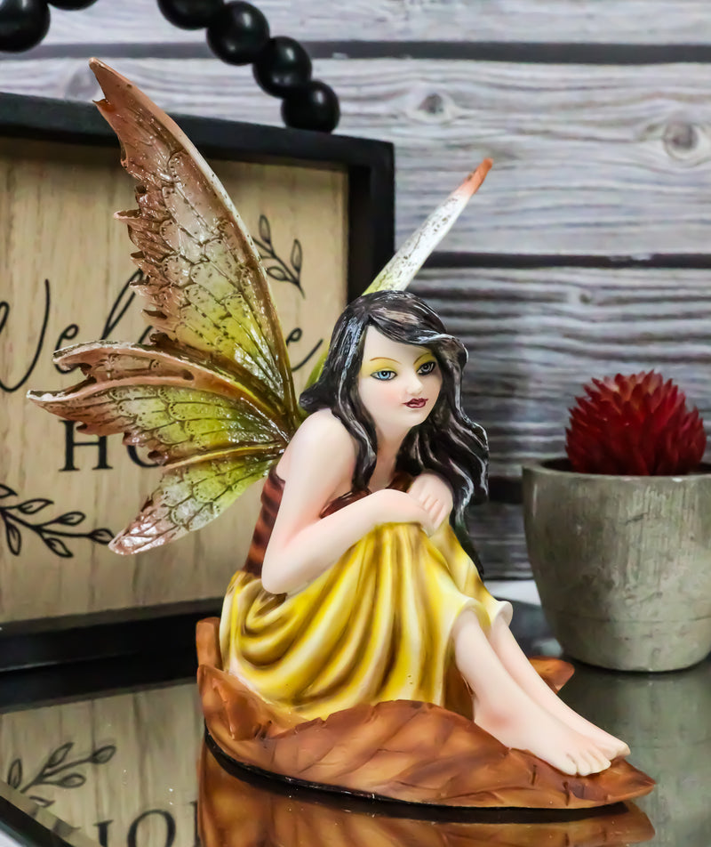 Ebros Gift Fall Fairy Figurine Red Oak Leaf Autumn Garden Faerie Fantasy Sculpture 5.5"H