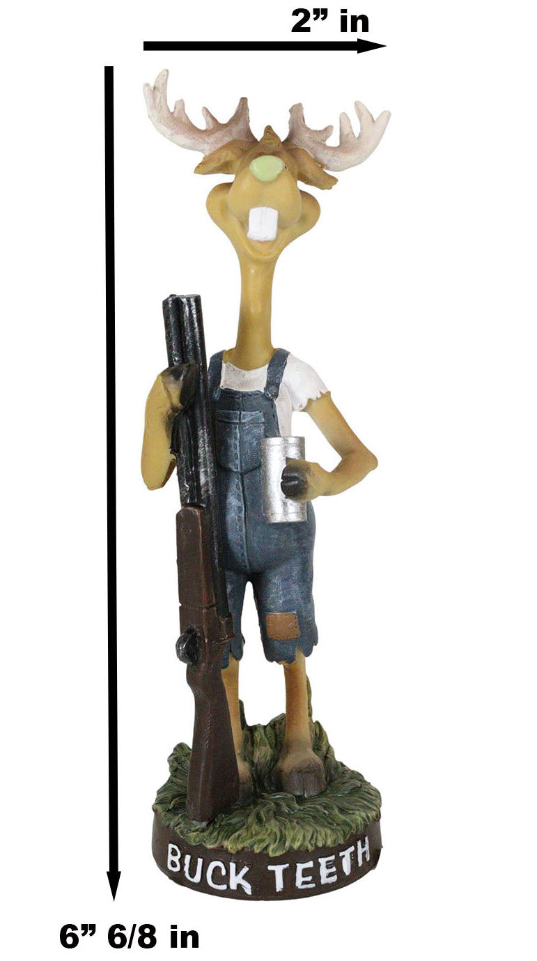 Hunting Hillbilly Buck Teeth Deer with Shotgun Rifle and Moonshine Cup Figurine - Ebros Gift