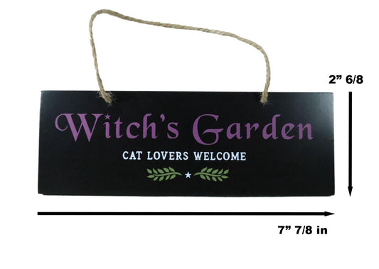 Halloween Witchraft Wicca Witch's Garden Cat Lovers Welcome MDF Wood Wall Sign