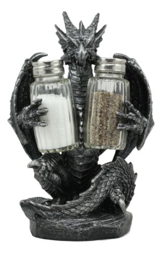 Blackened Spice Medieval Gothic Dragon Salt And Pepper Shakers Set Holder Statue