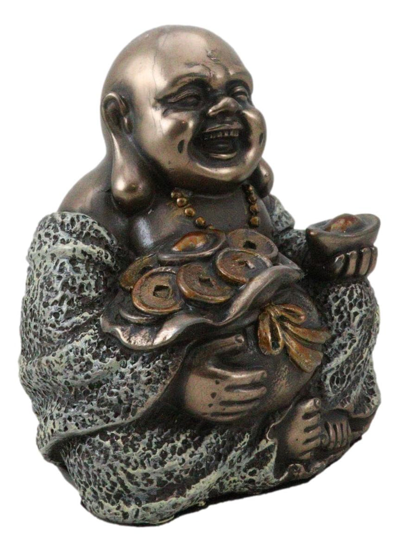 Lucky Buddha With Golden Nugget & Coins Figurine Buddhism Eastern Enlightenment