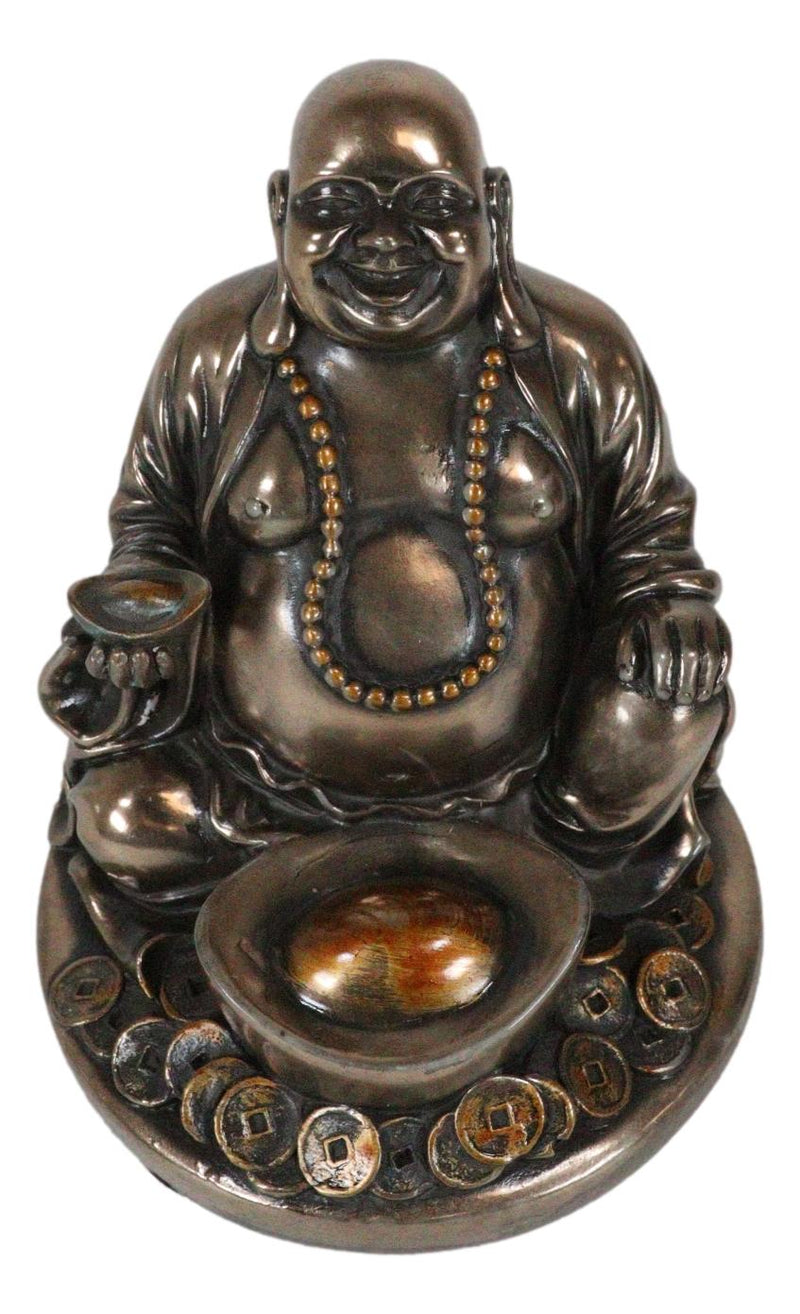 Laughing Buddha Zen Monk Of Prosperity Golden Nugget Lucky Charm Figurine 4.5"H