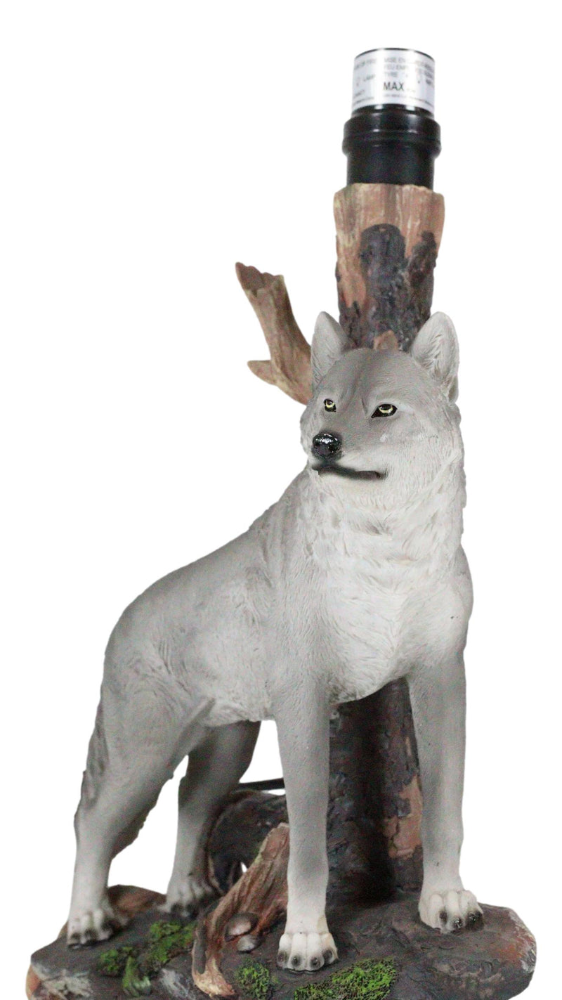 Denizen Of Twilight Lone Gray Wolf Table Desktop Lamp With Forest Shade Decor