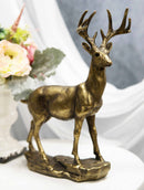 Realistic 10 Point Antlers Trophy Buck Stag Deer Rustic Statue In Gold Patina