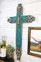 20"H Rustic Western Scroll Lace Le Fleur Wall Cross With Turquoise Gemstones