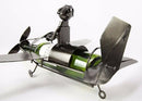 Leisure One Pilot Airplane Hand Made Metal Wine Bottle Holder Caddy Figurine