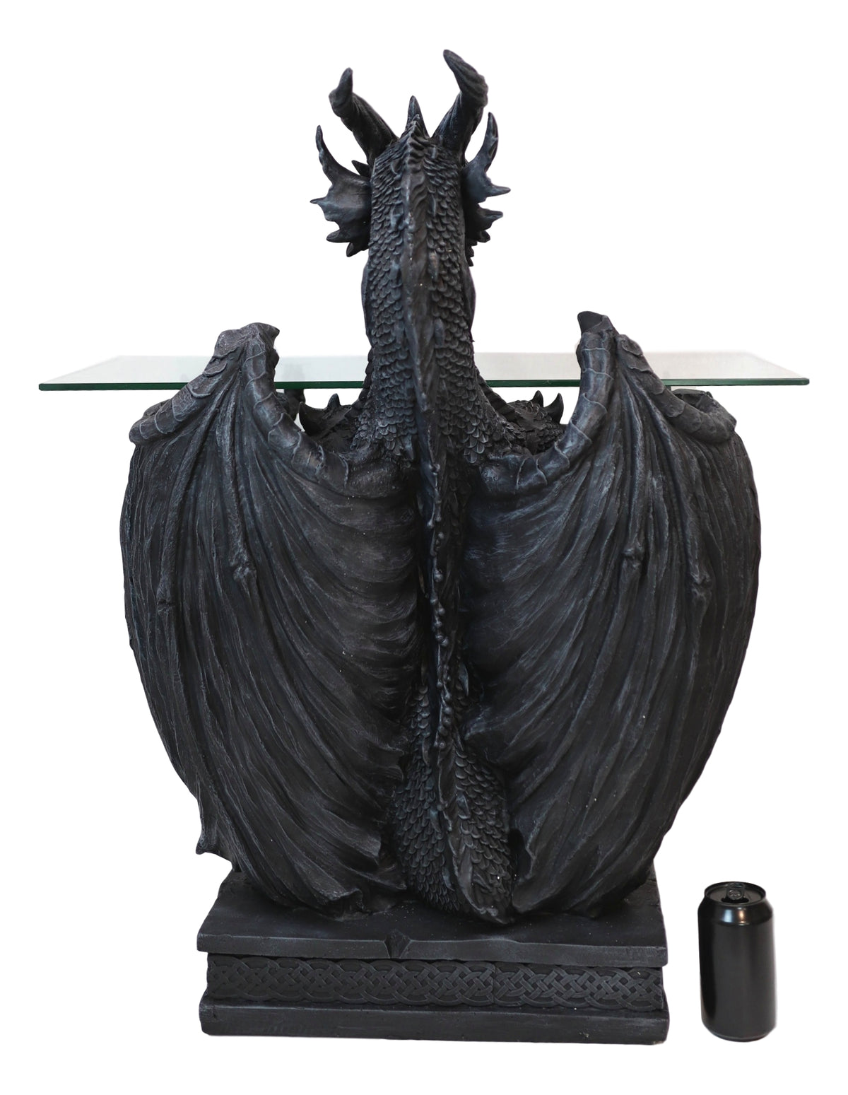 Gothic Fantasy Butler Black Dragon Sculptural Glass Topped Side Table 33.5"H
