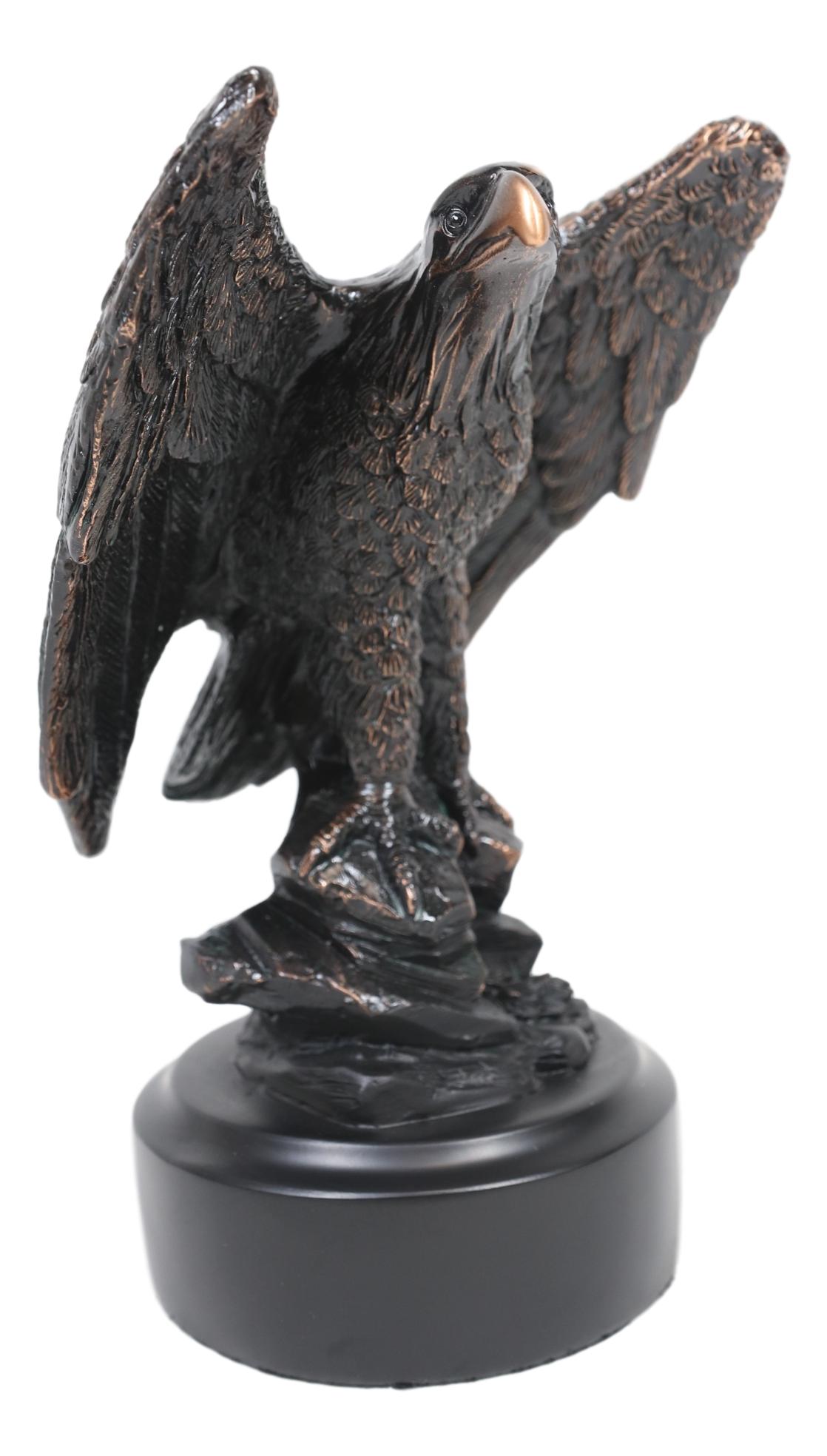 Ebros Surveyor Bald Eagle With Open Wings On Rock Electroplated Resin Statue - Ebros Gift