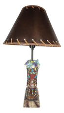 Rustic Western Faux Tooled Leather Floral Succulents Cowboy Boot Table Lamp