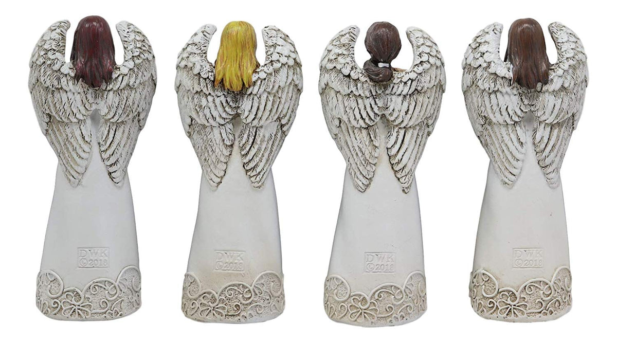 Ebros 4.25" Tall Colorful Divine Heavenly Angels with Inspirational Scriptures Figurine Set of 4 Angelic Hosts of Prayer and Faith Statues Home Decor Christmas Graduation Housewarming Gifts - Ebros Gift
