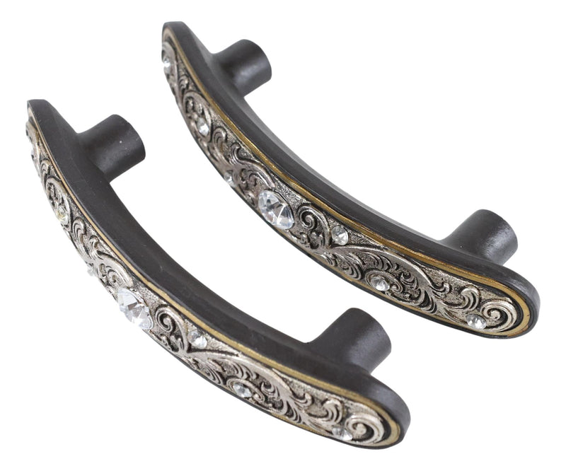 Set Of 6 Rustic Floral Filigree Scroll Silver Bling Drawer Cabinet Bar Pulls 9"L