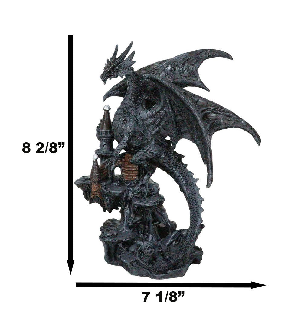 Gargantuan Stone Dragon Guarding Medieval Castle On Mountain Steppes Figurine - Ebros Gift