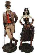 Ebros Gift Steampunk Skeleton Lady & Gentleman Couple Figurine Skeleton Detective Inspector Sculpture Set of 2