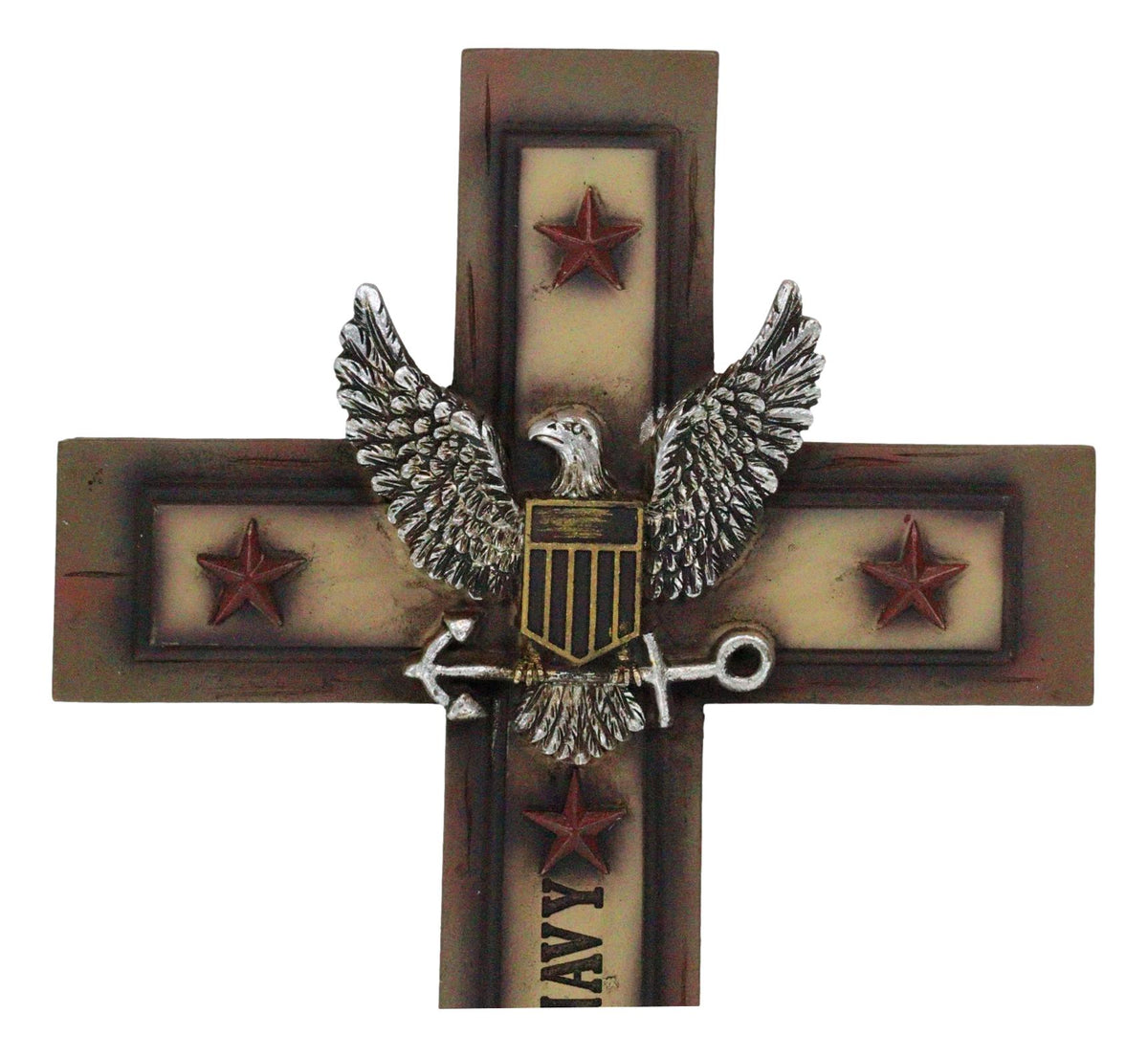 Western Rustic United States Navy with Eagle and Anchor Emblem Wall Cross Plaque - Ebros Gift