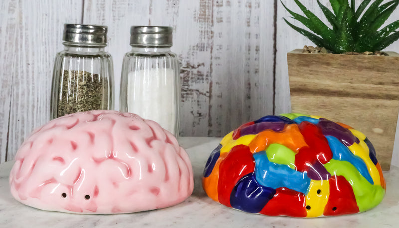 Ebros Right And Left Brains Magnetic Ceramic Salt Pepper Shakers Set 3.5"L