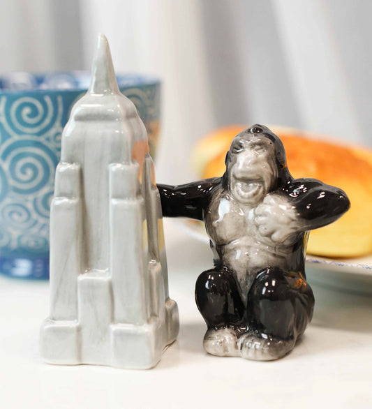Ceramic King Kong And Empire State Building Salt And Pepper Shakers Figurine Set - Ebros Gift