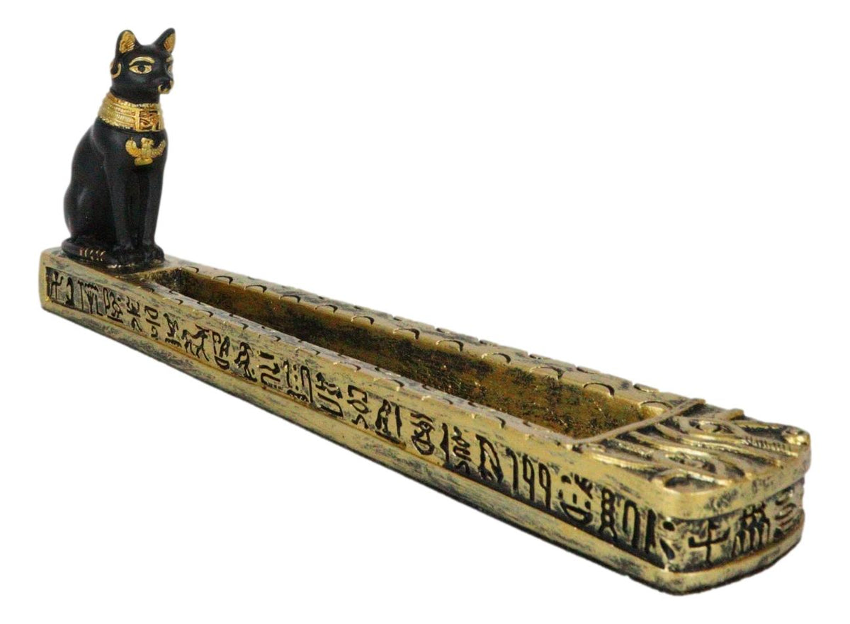 Egyptian Goddess of Protection Bastet Cat Deity Hieroglyphic Incense Holder