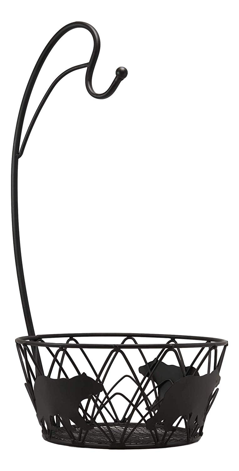 Ebros 19" Tall Rustic Western Bear Themed Metal Banana Grapes Rack Hook Holder And Basket Bowl - Ebros Gift