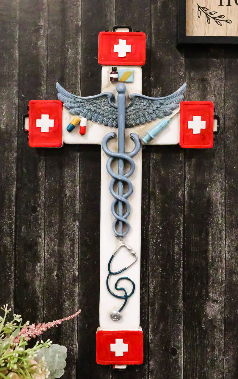 Red Cross Physician Healer Caduceus Herald's Wand Serpents Winged Wall Cross