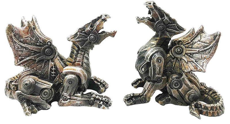 Steampunk Cyborg Cyclone Roaring Dragon Pair Figurine Set of 2 Collectible