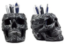 Ebros Set of 2 Tribal Tattoo Floral Skulls Stationery Pen Holder Desktop
