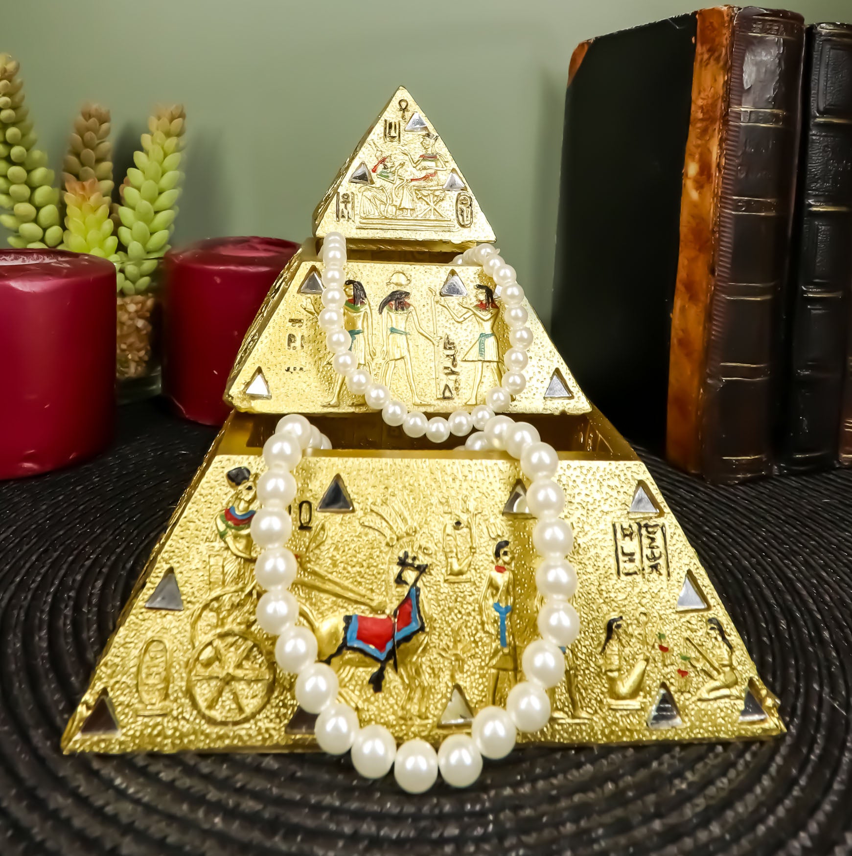 Egyptian Golden Hieroglyphic Pyramid Of The Gods Stackable Jewelry