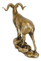 Large Country Wildlife Bighorn Sheep Ram Climbing On Rock Statue In Gold Patina