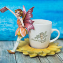 Ebros Fantasy Pixie Beverage Yellow Teacup Fairy Statue & Holder Coffee Mug Set